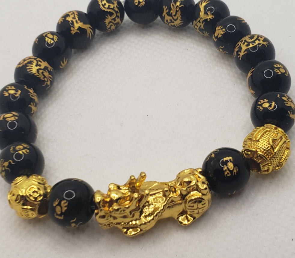 Wealth Dragon Black Agate -energy bracelets