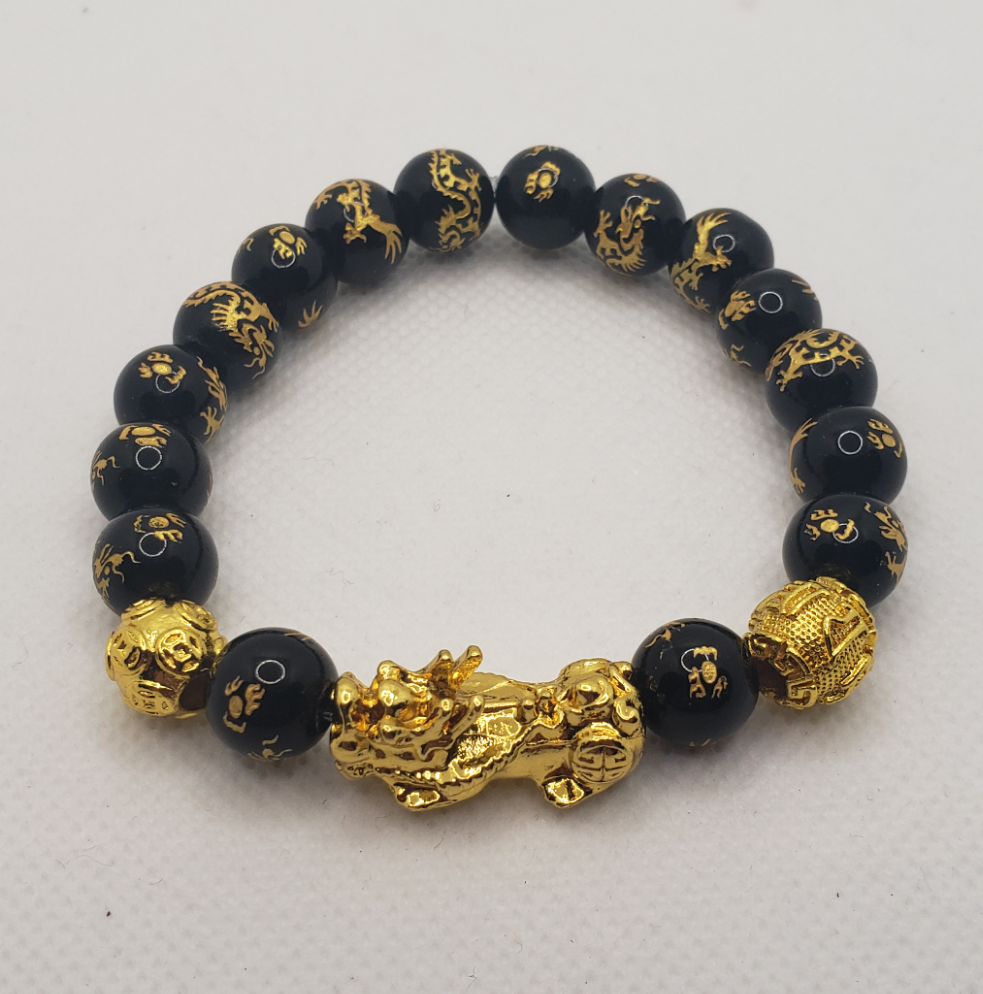 Wealth Dragon Black Agate -energy bracelets